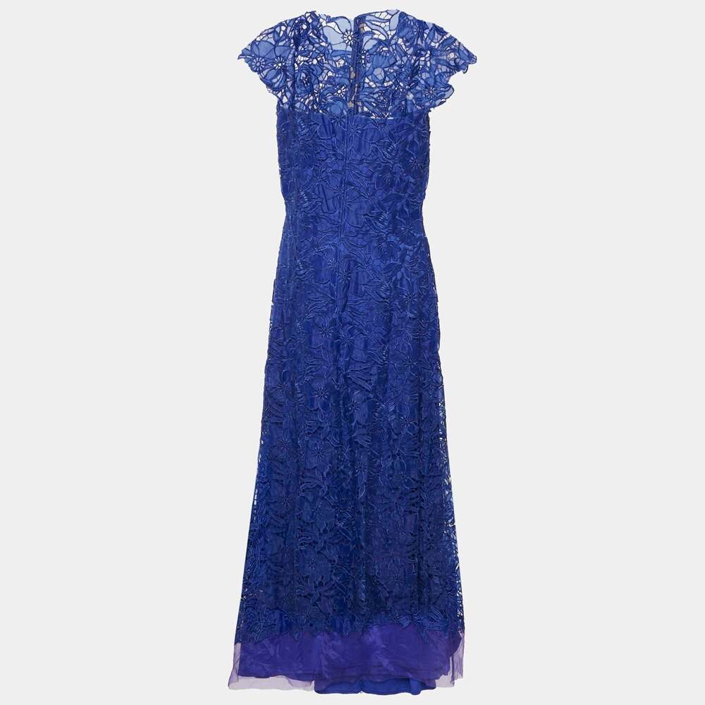 Tadashi Shoji Royal Blue Lace Cap Sleeve Evening Gown